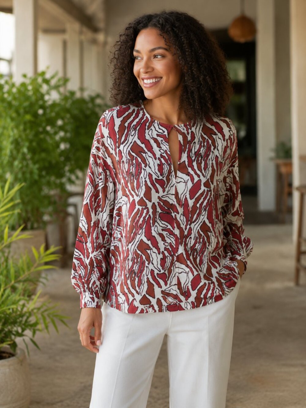 Reiss Alana Long Sleeve Abstract Animal Print